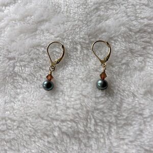 Gold plate pearl&crystal earrings